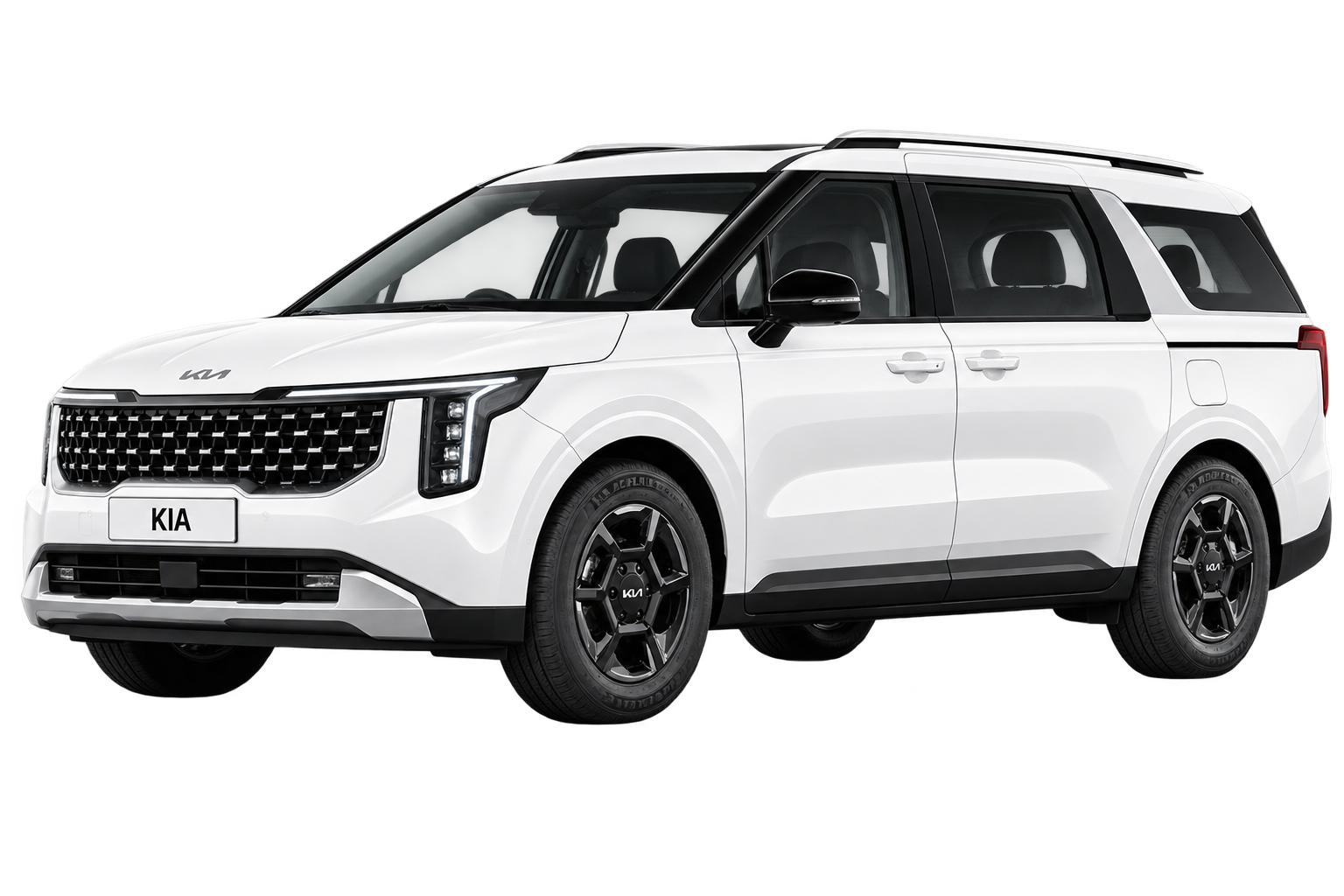 White KIA Carnival automatic rental vehicle